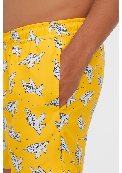 Erkek Lemon Party Kaplumbağa Desenli Deniz Şortu Sarı modelleri