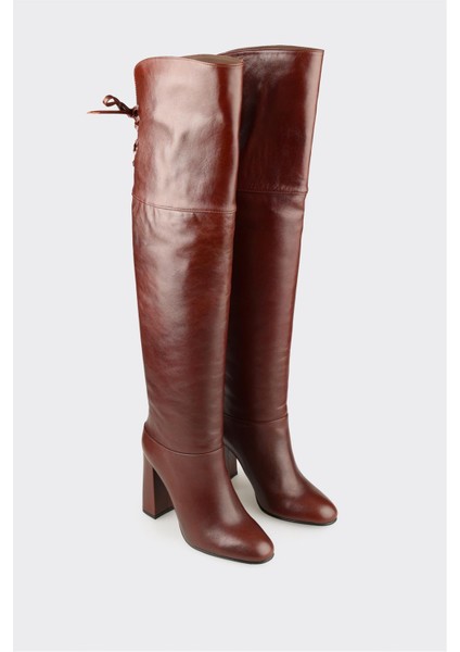 Kahve Deri Kadın Yüksek Topuk Çizme fiyatları