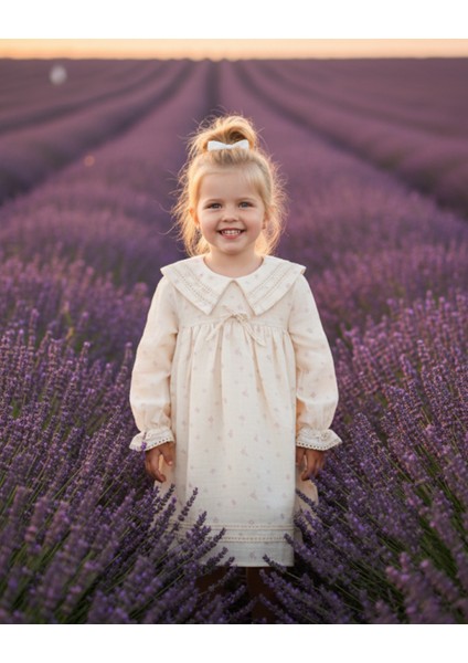Kız Bebek Çocuk Elbise Otantik Keten Müslin %100 Pamuk Astarlı Tarz Tasarım Çok Şık