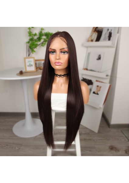 Kahverengi Ekstra Uzun Fiber Sentetik Düz Tül Peruk fırsatları