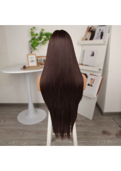 Kahverengi Ekstra Uzun Fiber Sentetik Düz Tül Peruk indirimleri