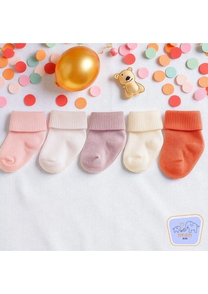 Organik Pamuk Unisex 5'li Kutulu Bahar Yeni Doğan Bebek Çorabı-Çocuk Çorabı