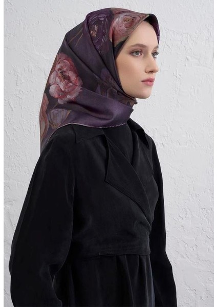 2025 Desenli Saf Ipek Twill Eşarp 9419-32