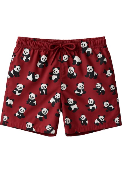 Erkek Çocuk Panda Desenli Deniz Şortu Bordo modelleri