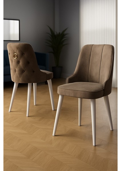 Esa 4 Adet Babyface Kumaş, Beyaz Metal Ayaklı, Mutfak ve Yemek Odası Sandalyesi