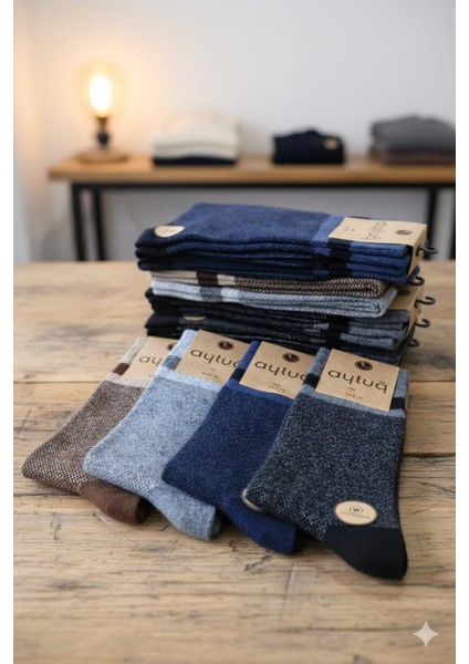 Yün Erkek Soket Çorabı, Kalın Kışlık, Asorti 41-45 Numara 12'li Kutu