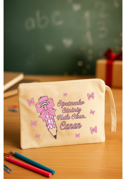 Isimli Öğretmenler Günü Hediyesi Clutch Çanta Isme Özel Üretim