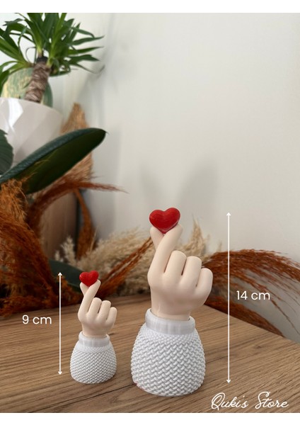 Korean Heart 2'li Biblo Seti, Sevimli Kalp Tutan El, 9CM-14CM, Organik-Biobozunur Malzeme