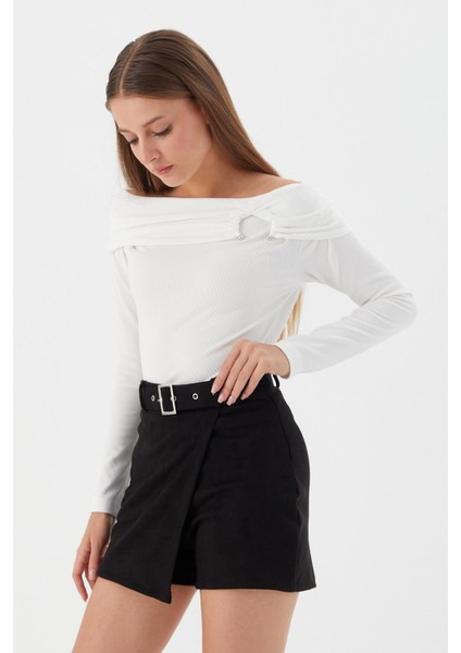 Kemerli Süet Şort Etek Sıyah modelleri