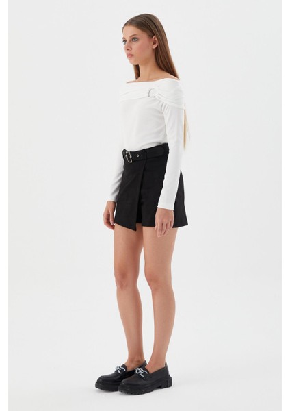 Kemerli Süet Şort Etek Sıyah fırsatları