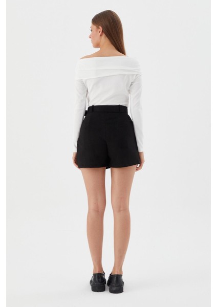 Kemerli Süet Şort Etek Sıyah indirimleri