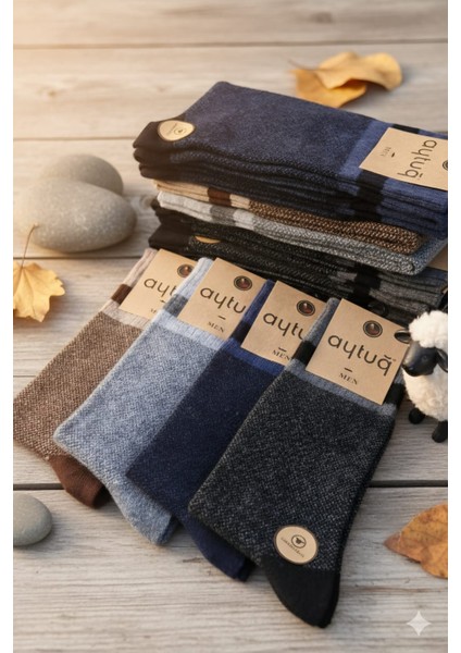 Yün Erkek Soket Çorabı, Kalın Kışlık, Asorti 41-45 Numara 12'li Kutu modelleri