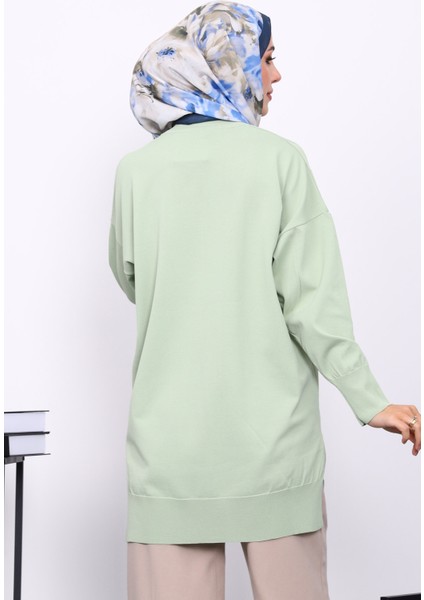 Su Yeşili Bisiklet Yaka Soğuk İplik Triko Tunik fırsatları