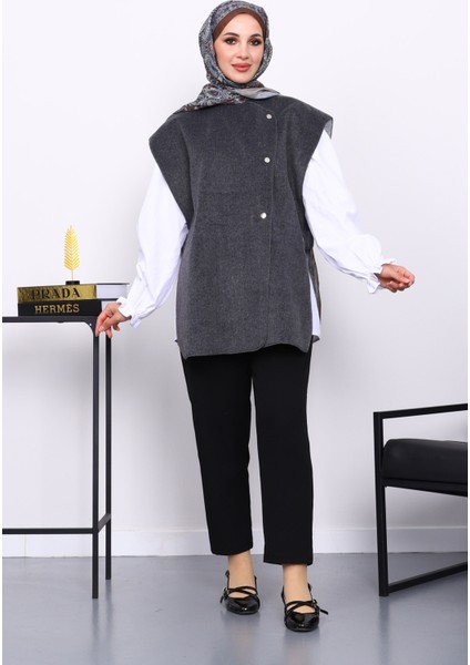 Antrasit Çıtçıt Detaylı Kaşe Yelek fiyatları