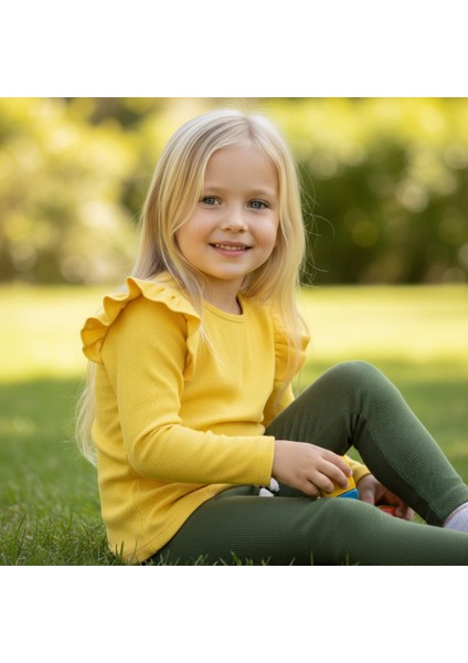 Omuzu Fırfırlı Kız Çocuk Taytlı Takım