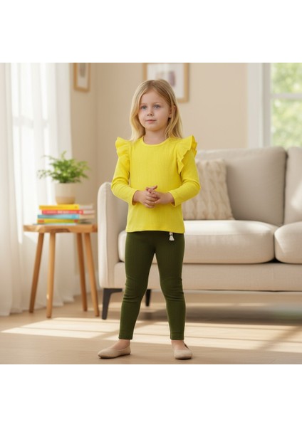 Omuzu Fırfırlı Kız Çocuk Taytlı Takım fiyatları