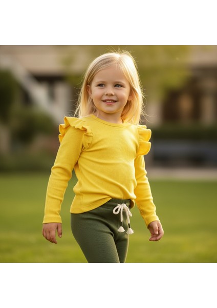 Omuzu Fırfırlı Kız Çocuk Taytlı Takım modelleri