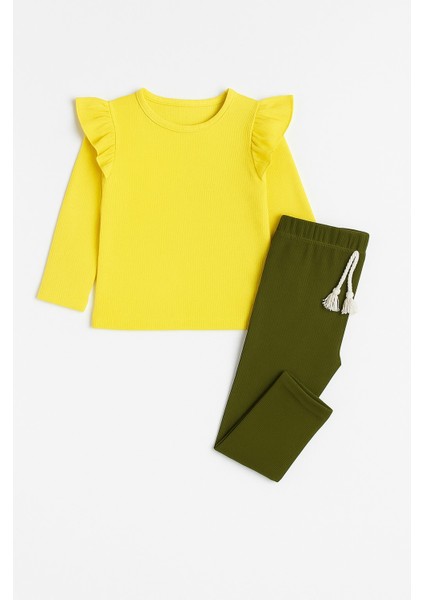 Omuzu Fırfırlı Kız Çocuk Taytlı Takım indirimleri