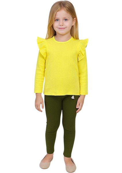 Omuzu Fırfırlı Kız Çocuk Taytlı Takım