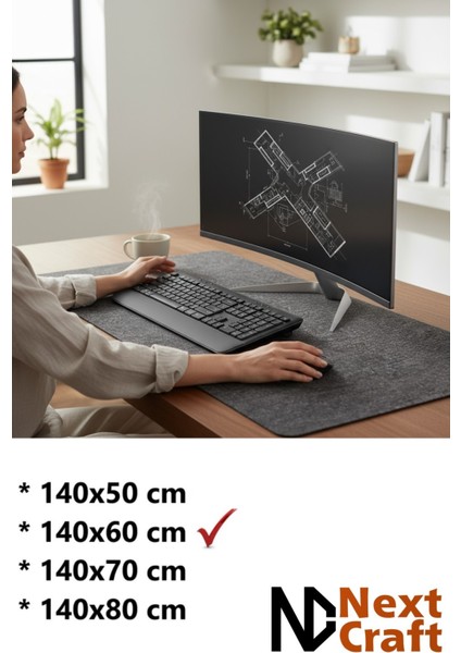 Mouse Pad Masa Koruyucu Büyük Keçe Oyuncu Matı 3mm Antrasit Renk