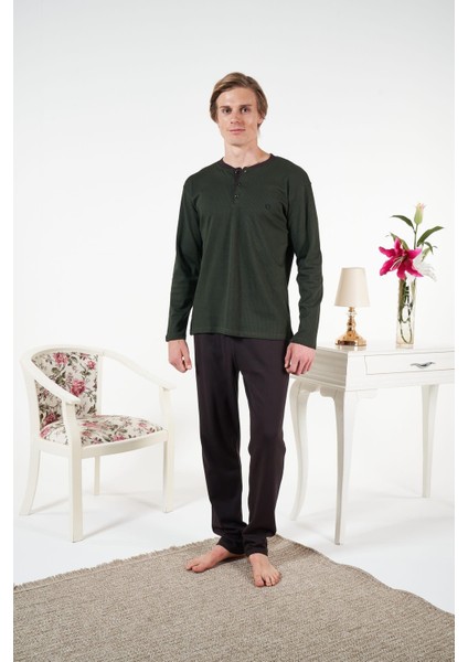 Erkek Haki Penye Interlok Pijama Takımı - 25439R