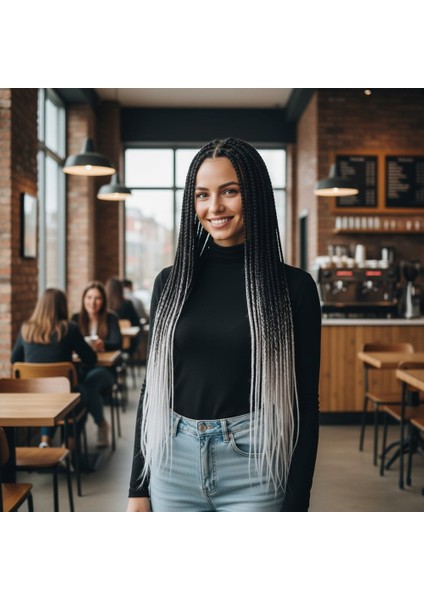 Afrika Örgüsü ve Rasta Için Sentetik Ombreli Saç / Siyah / Açık Gri