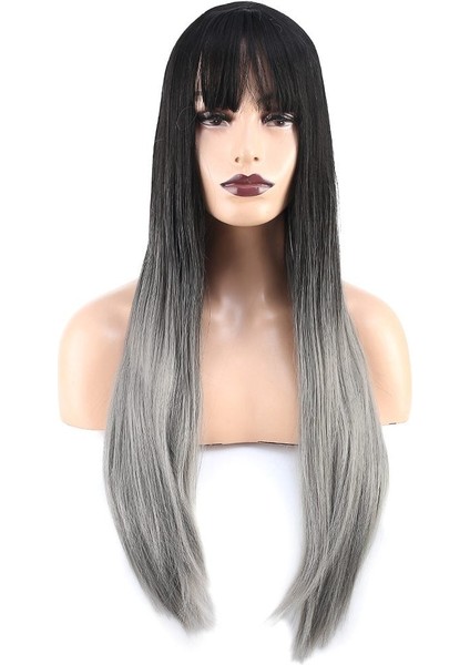 Düz Perçemli Uzun Fiber Sentetik Peruk / Siyah / Gri Ombreli fiyatları