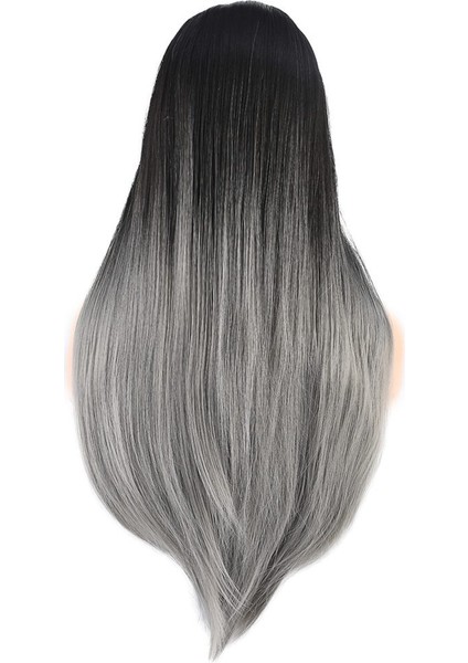 Düz Perçemli Uzun Fiber Sentetik Peruk / Siyah / Gri Ombreli indirimleri