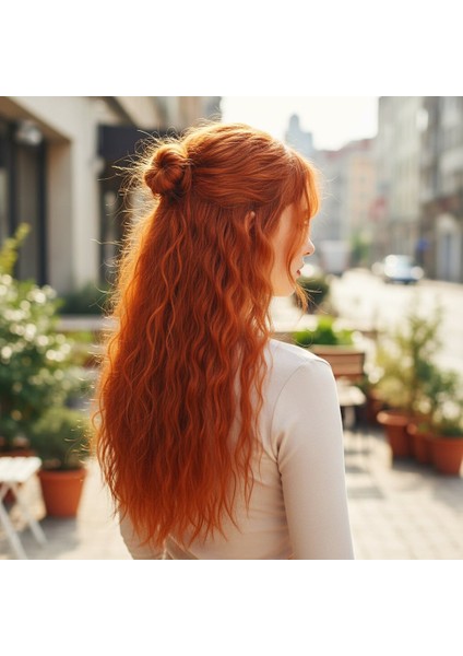 Fiber Sentetik Kabarık Dalgalı Yarım Ay + 2 Yan Çıt Çıt / Bakır