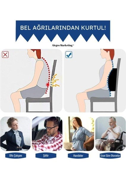 Sırt Destekleyici Oto Araç Minderi Sandalye Yastığı Pu Sünger Bel Minderi Ortopedik Ürün Tekstil Tr