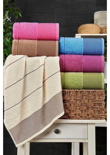 6 Lı El Yüz Havlu Seti Pamuklu Havlu Takımı Renkli Bej