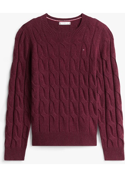 Yumuşak Yün Saç Örgülü Bisiklet Yaka Uzun Kollu Kadın Kırmızı Kazak WW0WW43586XIH indirimleri