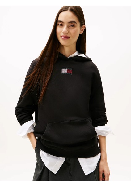 Tjw Rahat Kesim Parti Bayraklı Kadın Siyah Kazak DW0DW21605BDS