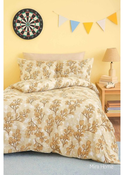 Sarı Yaprak Desenli Pamuklu Tek Kişilik Nevresim Takımı