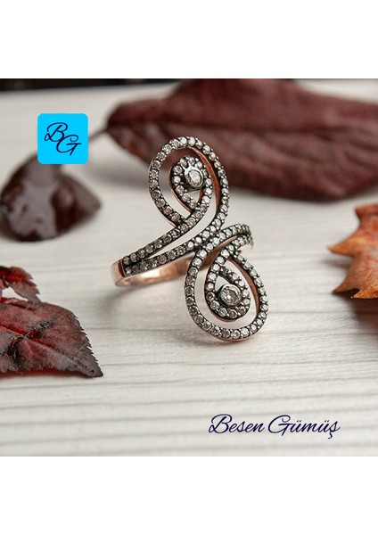 Zirkon Taşlı Rose Damla Mekik Yüzük