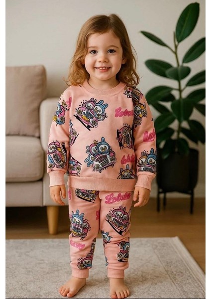 Kız Çocuk Labubu Karakter Baskılı %100 Pamuk Mevsimlik Takım