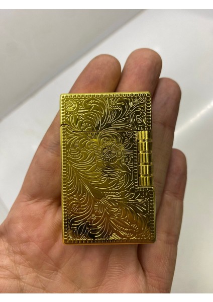 Gümüş Oymalı Lüks Metal Çakmak - Gold