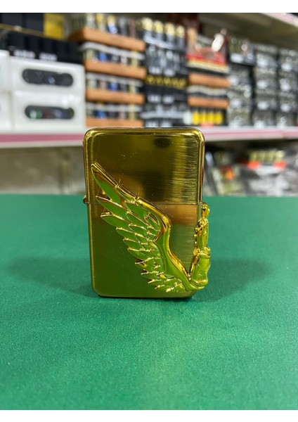 Kanat Figürlü Metal Benzinli Çakmak - Gold