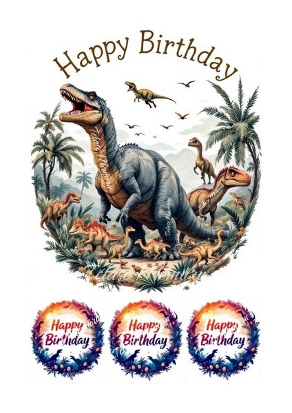 Dinazor Temalı Pasta Resmi ve Pasta Süsü - Dinazor Temalı Doğum Günü Baskısı - Yenilebilir Kağıt 1