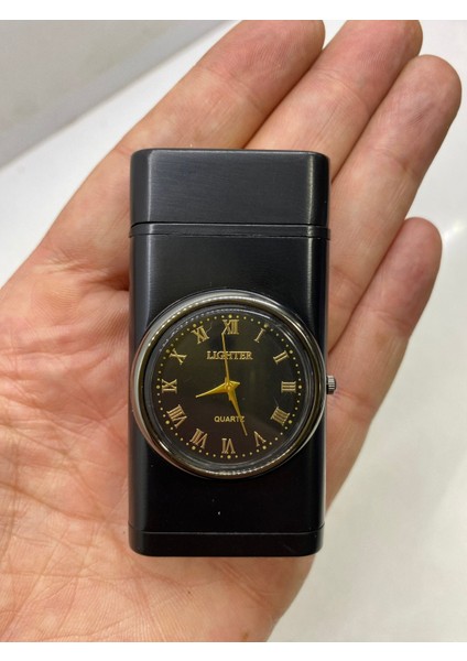 Saatli Metal Işıklı Çakmak - Siyah