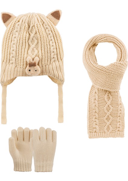 1-4 Yaş Kız Çocuk 3'lü Takım Atkı, Bere ve Eldiven Set