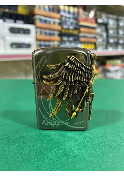 Amazon Melek Figürlü Metal Benzinli Çakmak - Füme