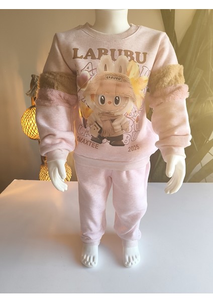 Kız Çocuk Peluş Detaylı Kabartmalı Kalın Takım Cepli %100 Pamuk Labubu modelleri