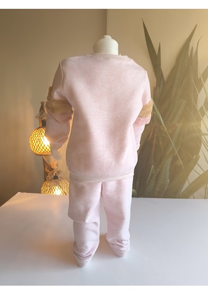 Kız Çocuk Peluş Detaylı Kabartmalı Kalın Takım Cepli %100 Pamuk Labubu