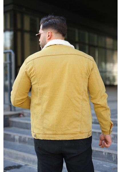 Erkek Trend Kışlık Içi Kürklü Sarı Kot Ceket fırsatları
