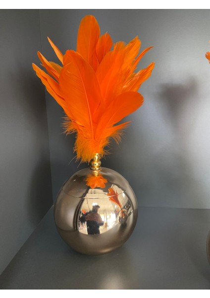 Gold Rose Renk Tabanlı Turuncu Tüylü 2’li Dekoratif Obje Seti – Lüks Masa Üstü Ev Dekoru indirimleri