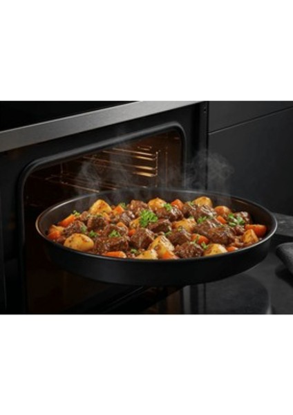 28 cm Oval Siyah Parlak Emaye Tepsi – Dayanıklı, Şık, Fırın ve Servis Kullanımına Uygun