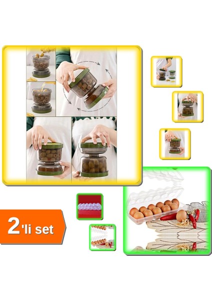 Çift Taraflı Süzgeçli Zeytinlik + Yumurta Saklama Kabı - 2li Set ABC123