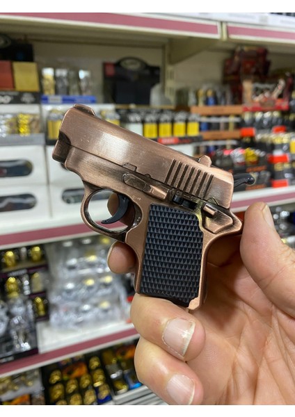 Mini Tabanca Figürlü Çift Yanarlı Çakmak - Bakır