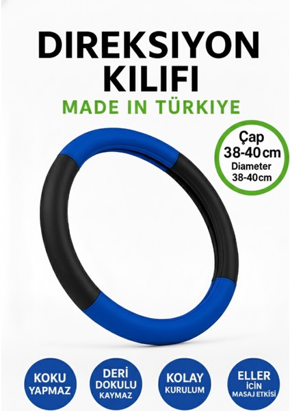 Kia Ceed 2019-2023 Geçmeli Direksiyon Kılıfı Delikli Siyah Mavi Deri
